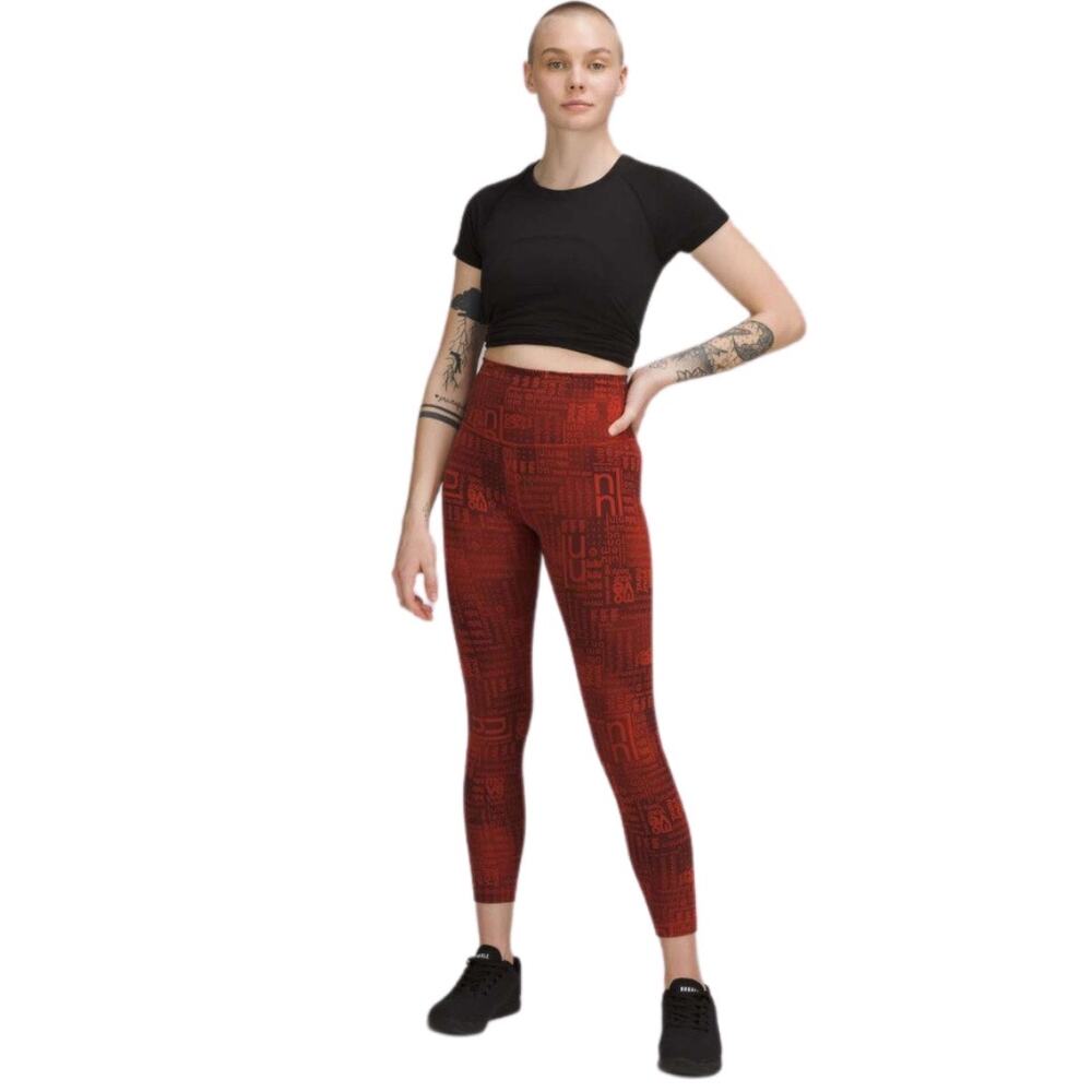 Lululemon Wunder Train Womens High-Rise Crop Tight Contour Words Sz 4 Ombre Red